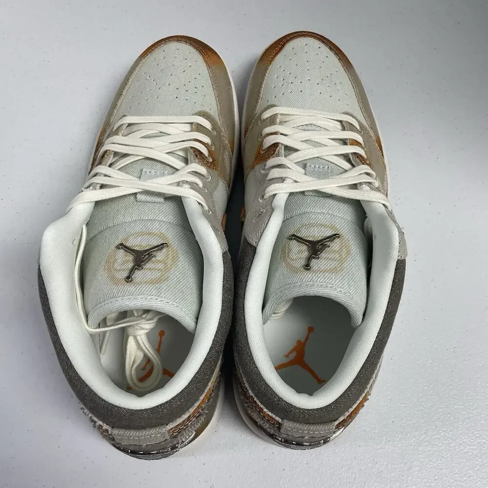 Air Jordan 1 Low Sail Light Bone IM6664 991 Size 11 Distressed Brown Orange